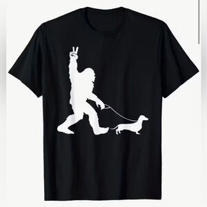 Bigfoot Walking Dog Black T-Shirt